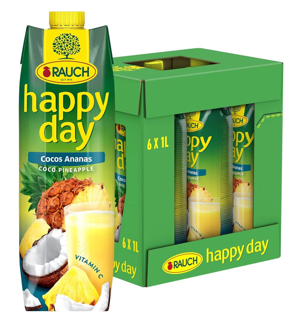 Rauch Happy Day Noix de Coco-Ananas | Un voyage aux Caraïbes | Jus de fruit d'ananas et eau de coco | 6 x 1 litre, Tetra Prisma Boissons sans alcool Naty Shop