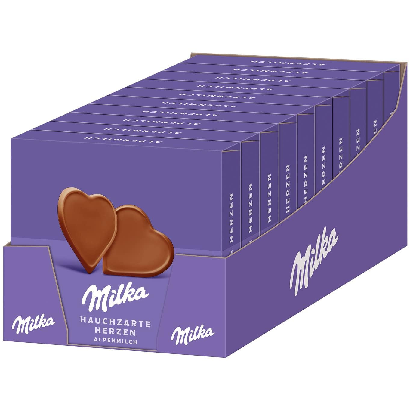 Milka I love Milka Hearts – Chocolat au lait alpin fondant et fines noisettes des bois – 10 x 130g