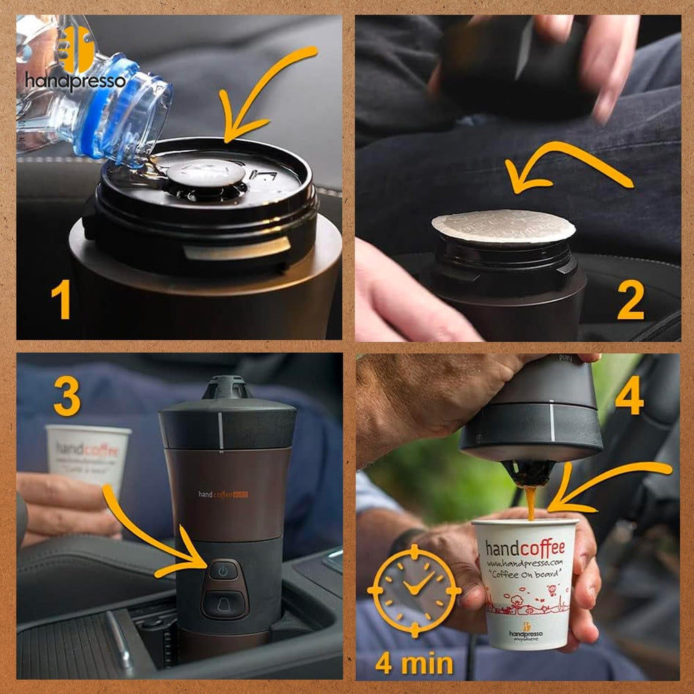Handpresso - Handcoffee Auto 21000 | Machine à expresso pour voiture 12 V – Machine à expresso 12 V pour voitures | Machine à expresso Senseo Pad pour voitures – Machine à expresso de voyage 12 V | Expresso 12 volts pour camping-cars
