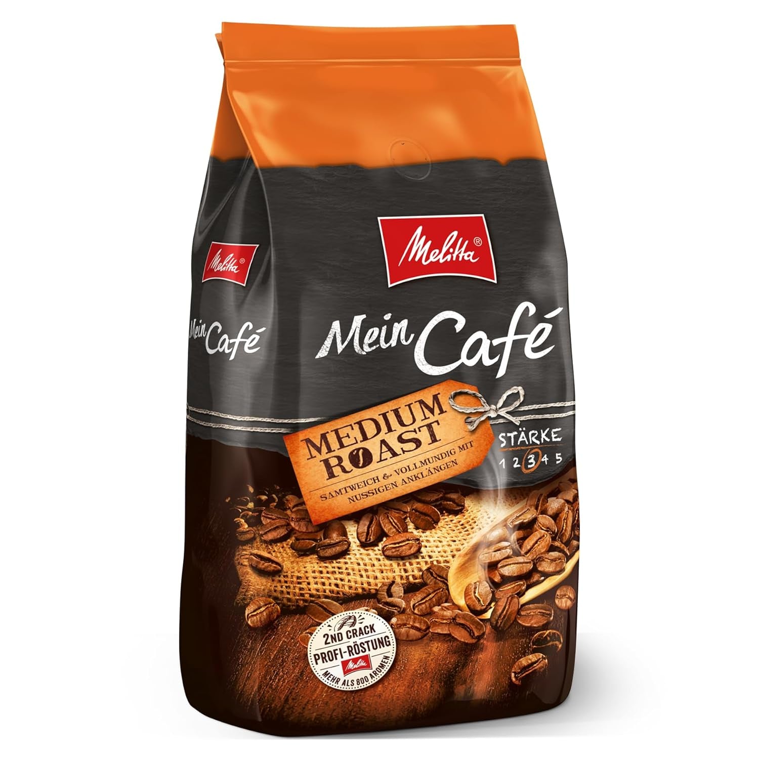 Melitta Mein Café torréfaction moyenne, grains de café entiers, non moulus, intensité 3/5 Café Naty Shop 1 Kg torréfaction moyenne