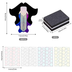 100 pièces modèles de modelage d'art d'ongle auto-adhésifs avec 4 feuilles de tampons adhésifs transparents et 3 limes à ongles accessoires d'extension d'ongles en gel pour ongles artificiels