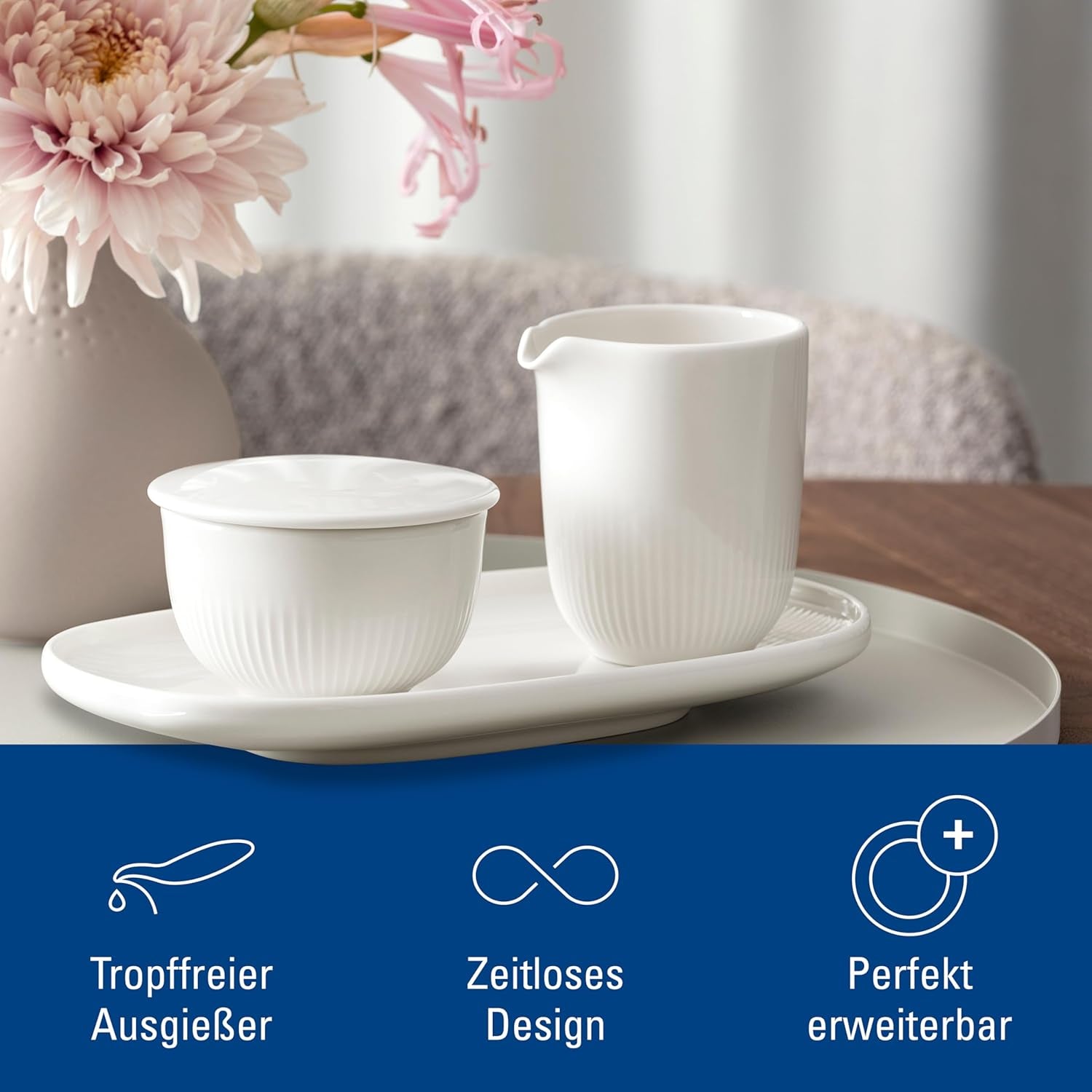 Villeroy & Boch - Tasse à lait Afina 170 ml, Blanc, Passe au lave-vaisselle, Passe au micro-ondes, Carafe à lait, Accessoire à café, Verseuse en céramique, Soucoupe, Vaisselle, Porcelaine Premium