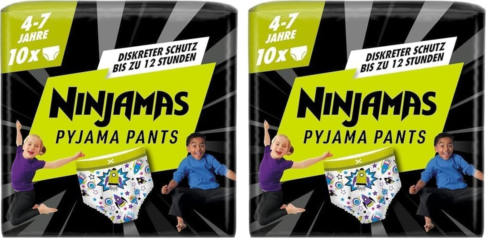 Pantalon de pyjama vaisseau spatial, paquet de 10 pantalons de nuit absorbants, 7 ans, 17 kg-30 kg, protection contre les fuites toute la nuit