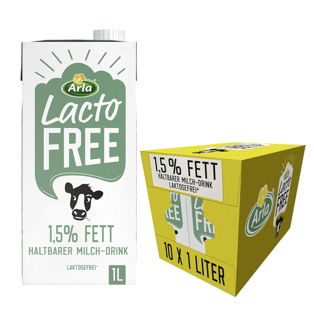Arla LactoFREE Laktosefreie Haltbare Milch 1,5% Fett | 10x1L | même Milchgeschmack, weniger süß | riche en calcium et en vitamine B12