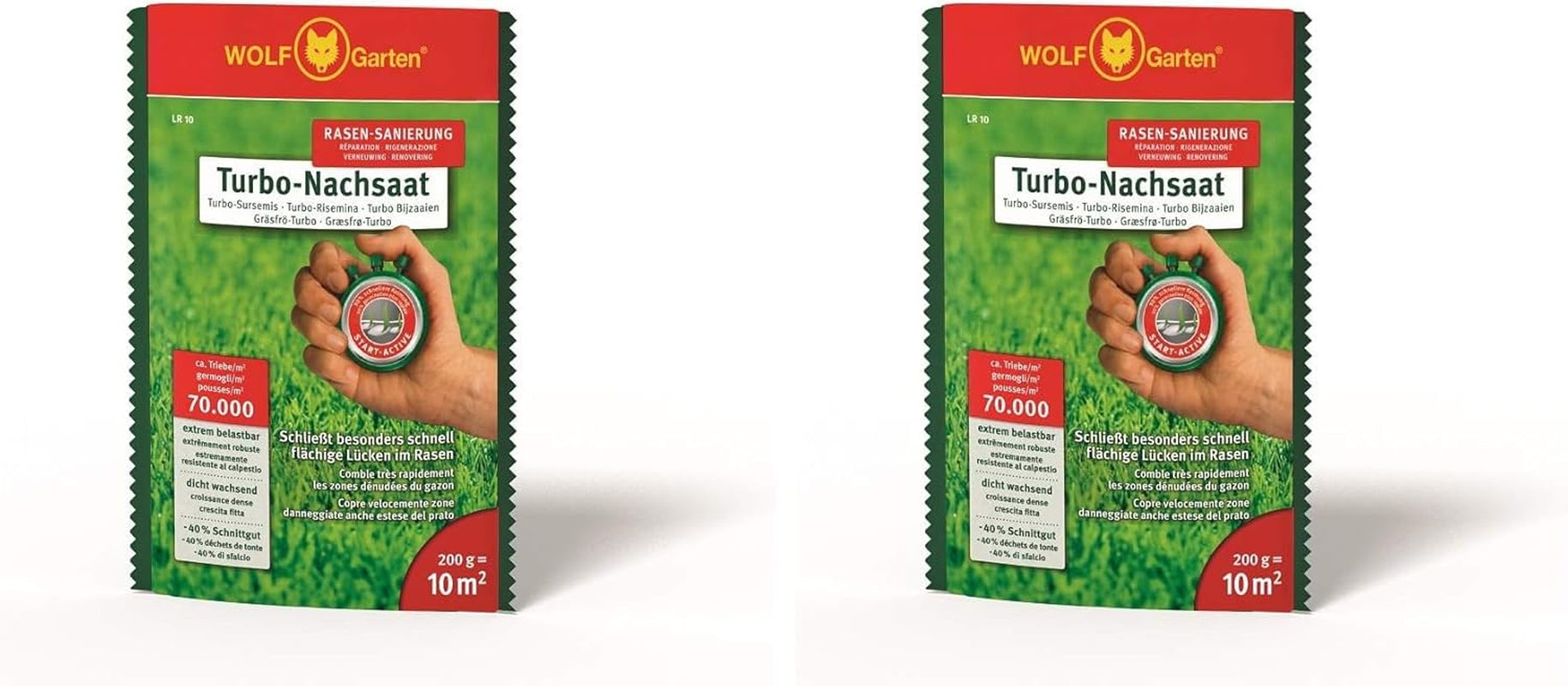 Wolf-Garten Turbo-Nachsaat Zur Rasensanierung LR50 (Für 50 M2, Hohe Dichte Mit Ca. 70.000 Trieben/M2, Für Alle Rasentypen Geeignet, Mit Wolf-Garten Keimgarantie, Im 1Kg Karton) 3826031
