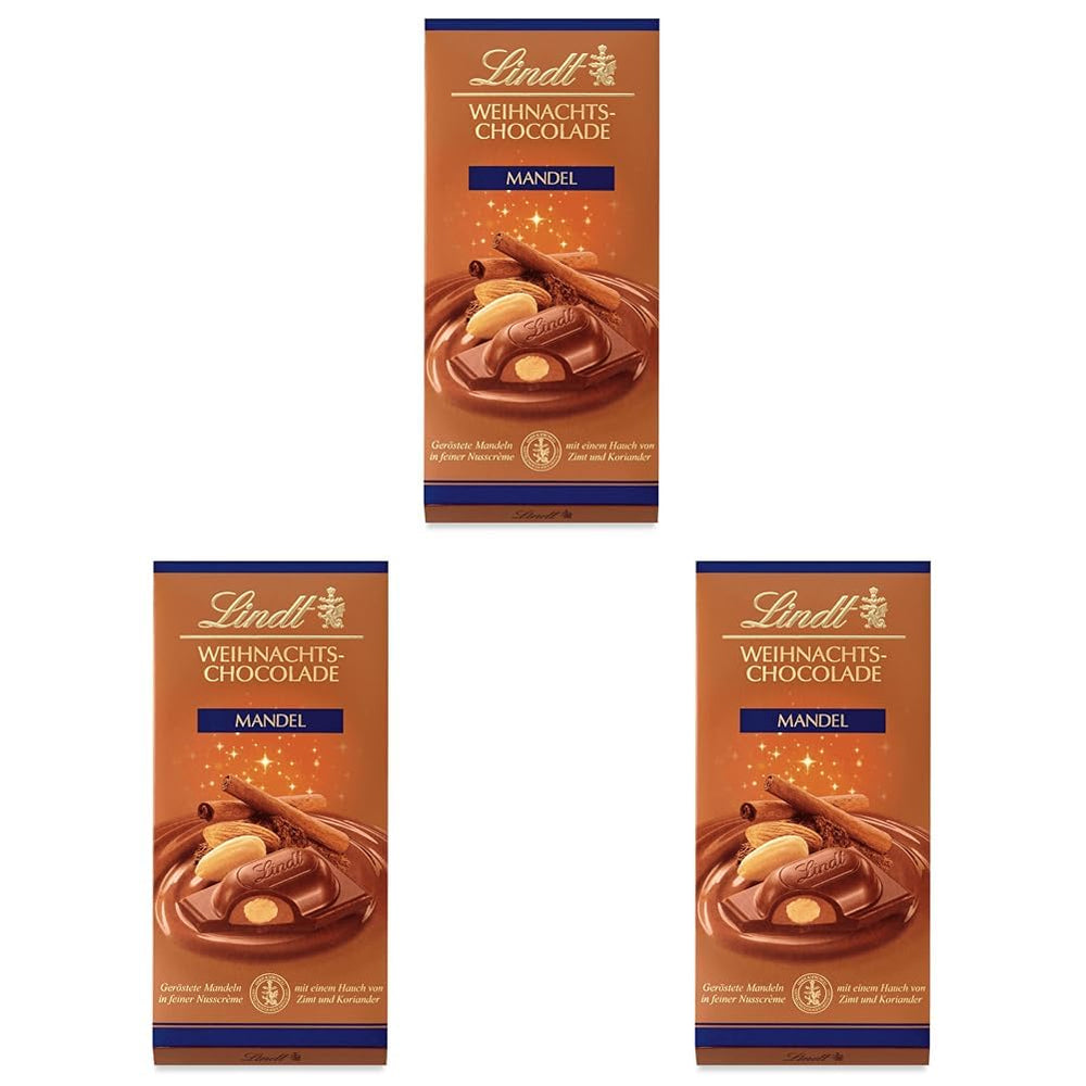 Barre de chocolat aux amandes de Noël Lindt | 100g | Amandes à la crème de noix recouvertes du meilleur chocolat au lait | Cadeau de Noël en chocolat