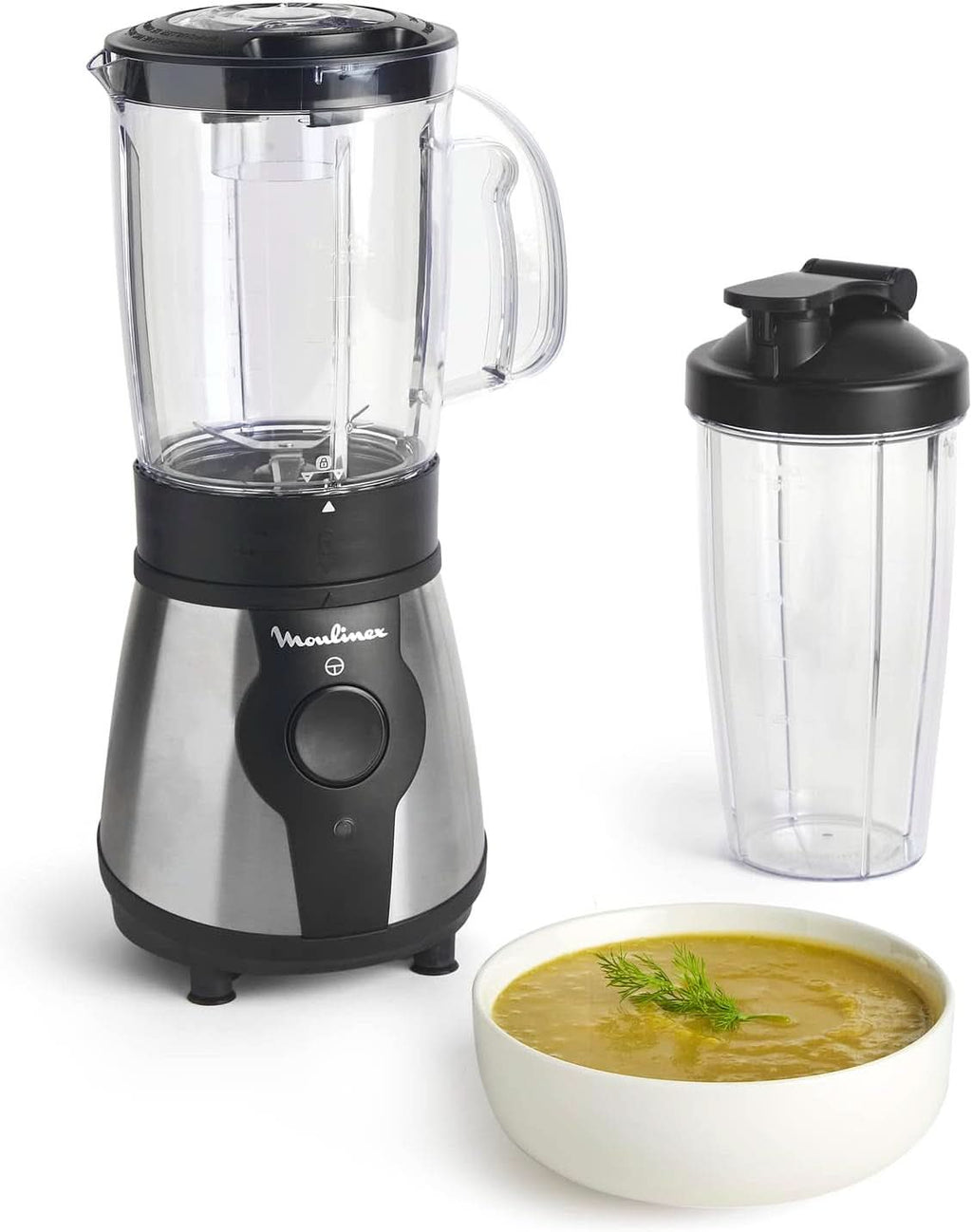 Blend&Go LM1B1D 300W Mixer, Smoothie-Mixer Mit 750 Ml Kunststoffkrug, Inklusive 750 Ml Tragbarer Flasche, 4 Abnehmbaren Klingen, Edelstahloberflächen Mama si Copilul Naty Shop