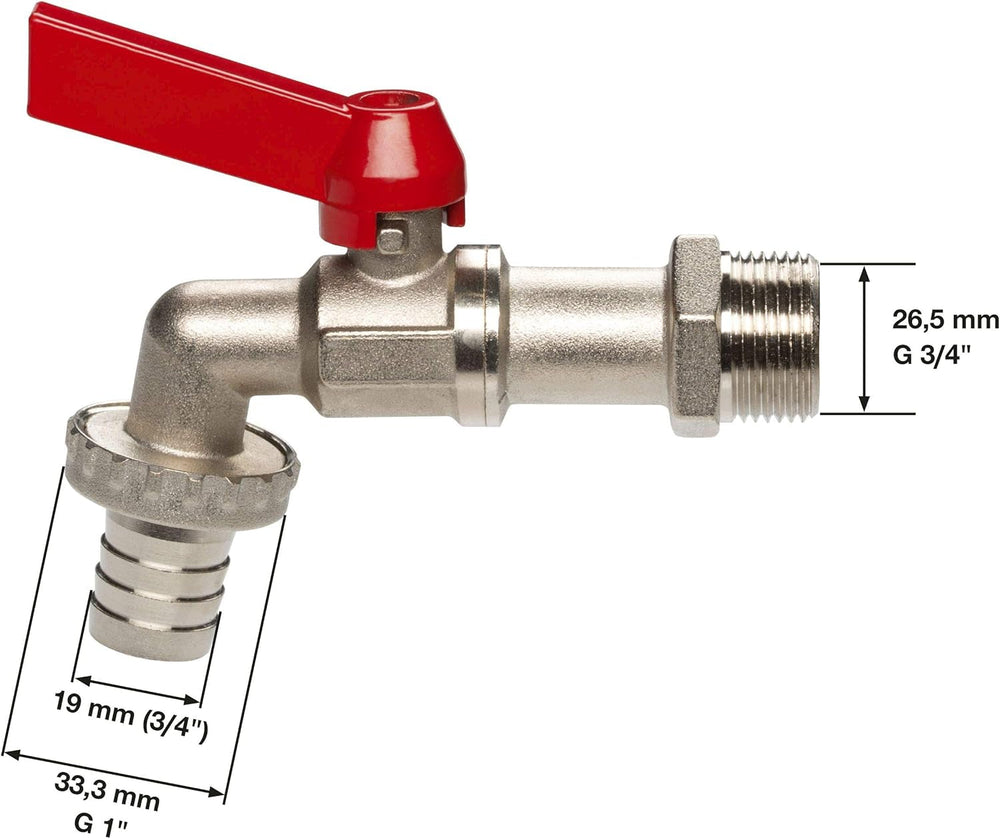 Robinet à boisseau sphérique Gardena : robinet intérieur et extérieur, filetage 33,3 mm (G 1 pouce), pour tuyaux de 19 mm (3/4 pouce) (7333-20)