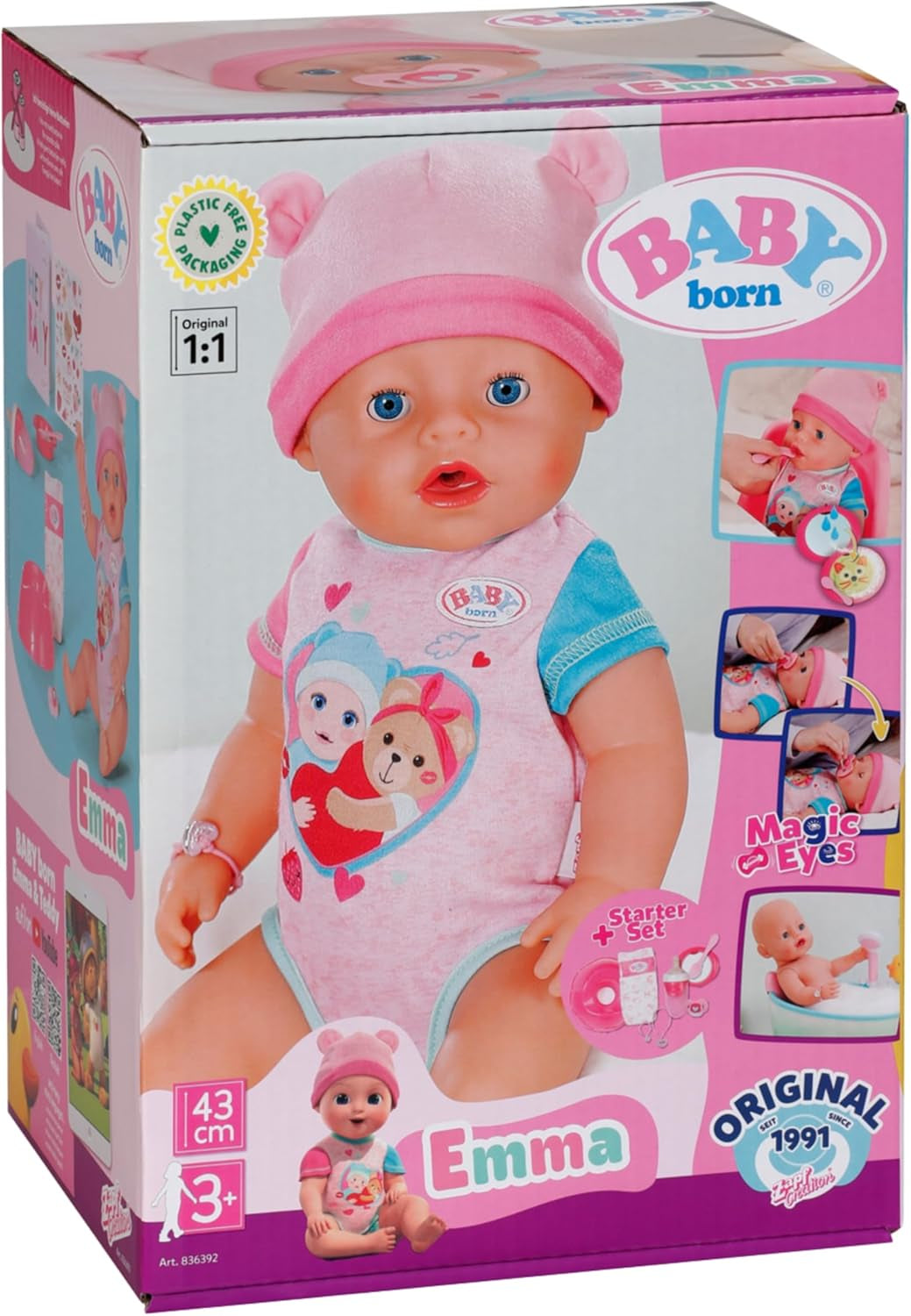 BABY Born Emma - poupée 43 cm - 10 fonctions dont accessoires et matelas - Fonctionne entièrement sans piles - Convient aux enfants à partir de 3 ans