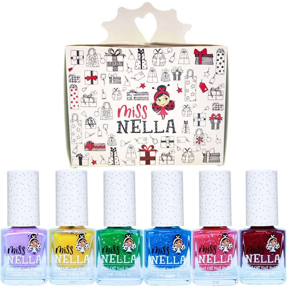 Miss Nella Magic Collection Lot de 4 vernis à ongles pailletés : rose, rouge, or et bleu, vernis à ongles amovible spécial enfants, non toxique, à base d'eau, sans odeur
