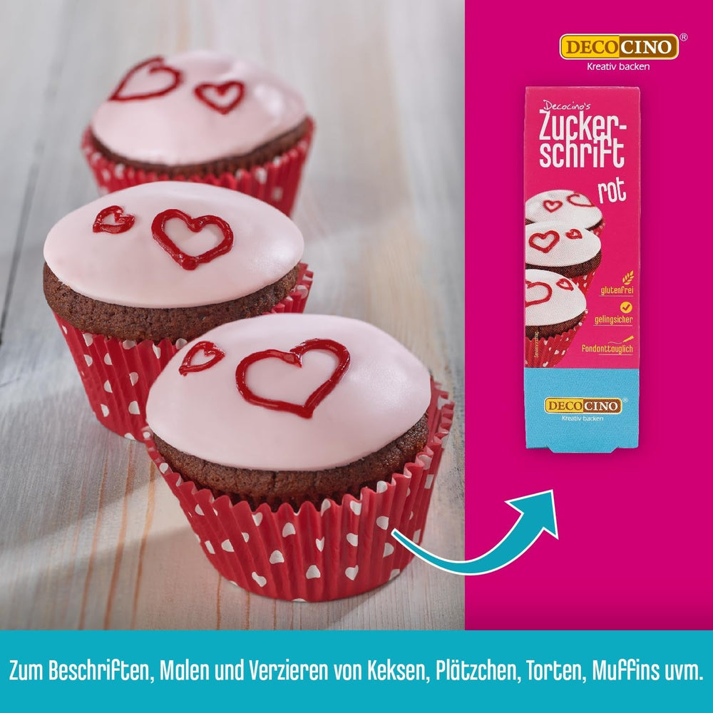 Decocino Lettrage en sucre rouge – Lettrage colorant alimentaire – Tube pratique pour étiqueter le fondant et le glaçage – Décorations de pâtisserie pour gâteaux, gâteaux et cupcakes ! (Paquet de 2)