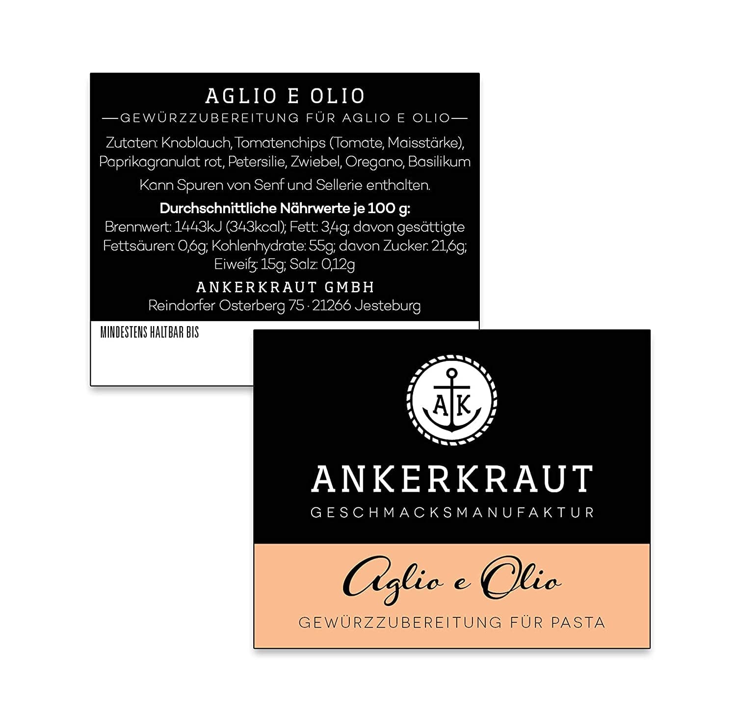 Ankerkraut Aglio e Olio, Gewürzmischung italienne pour pâtes et nouilles spaghetti classiques, 120g dans un sachet aromatique