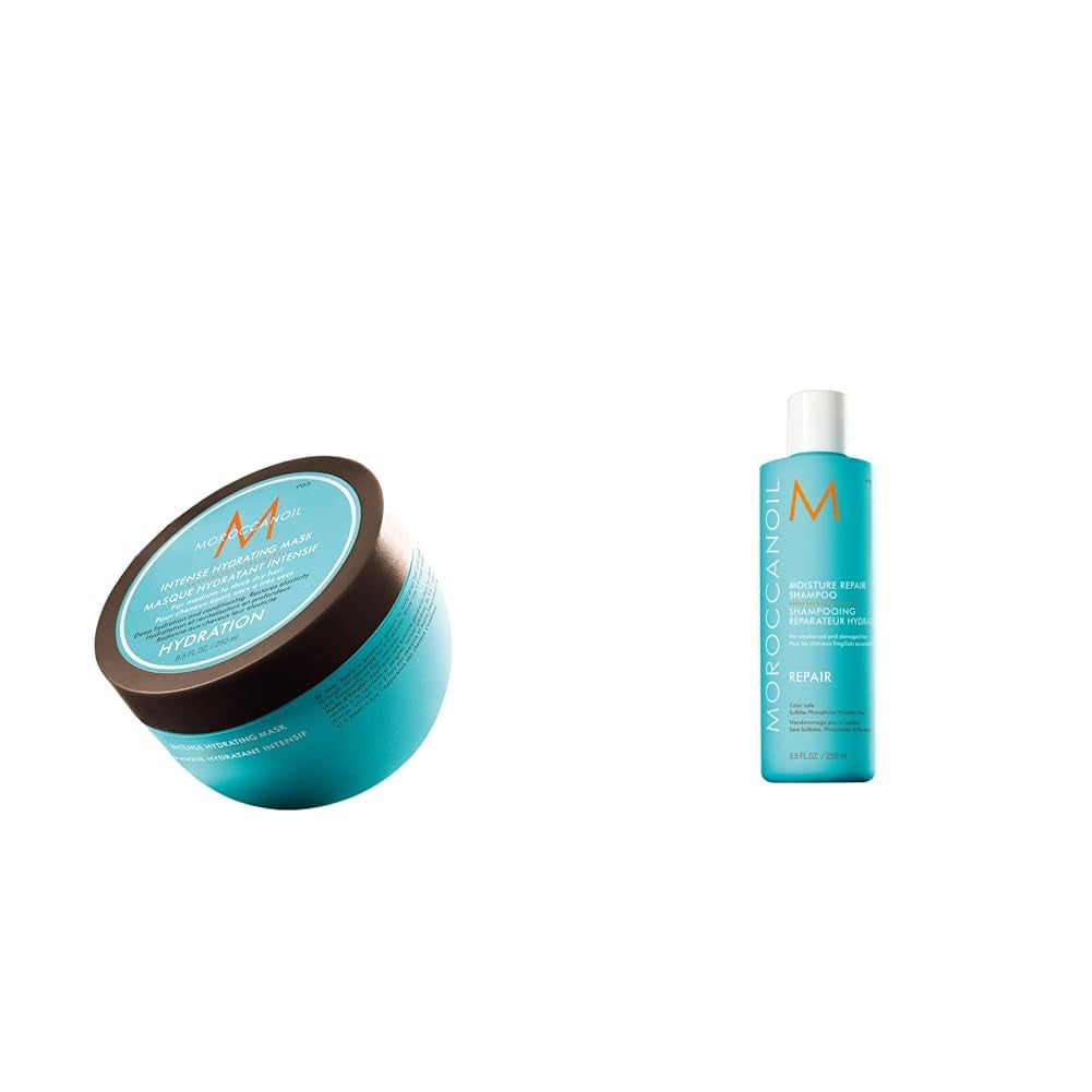 Masque hydratant intensif Moroccanoil Masque capillaire Naty Shop 250 ml Pack avec shampoing régénérant