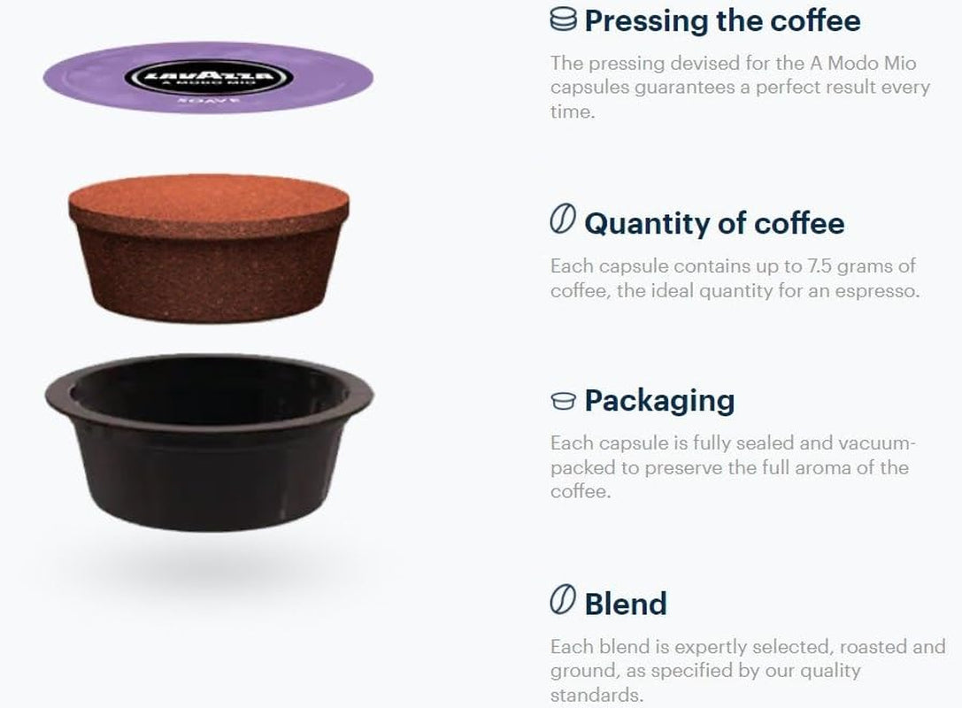 Lavazza, A Modo Mio Soave 256 Capsules de café, pour un espresso léger et élégant avec des notes aromatiques de fleurs, 100% Arabica, Intensité 5/13, Röstung moyen, 16 Packungen mit je 16