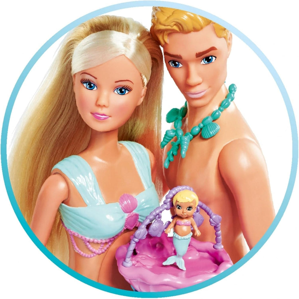 Simba 105733524 - Steffi Love Mermaid Family, poupée sirène enceinte avec Kevin en sirène, avec berceau, poupées à habiller 29 cm, poupées de jeu, pour poupées de 3 ans et plus Naty Shop