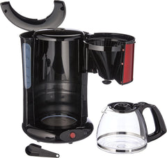 Machine à expresso Subito avec filtre, carafe en verre, 10-15 tasses, capacité 1,25 L, arrêt automatique, filtre amovible, indicateur de niveau d'eau, acier inoxydable, rouge/noir, FG360D