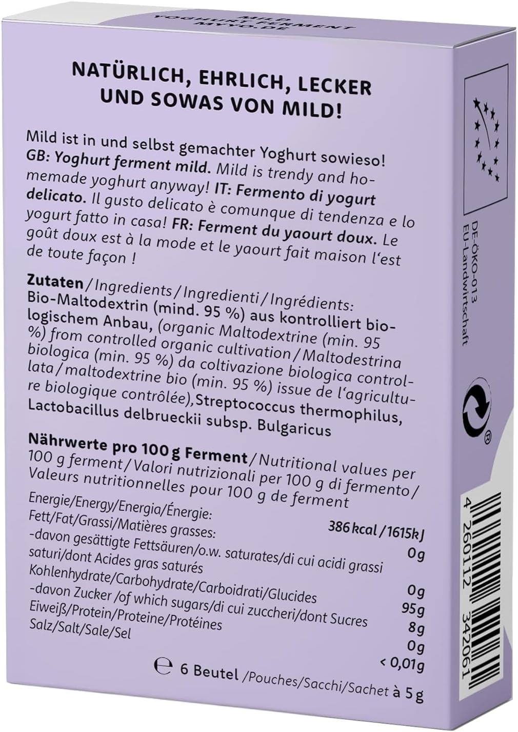 Bio Yaourtferment Doux | 6x5grs | Joghurtkulturen für bis zu 30 L self gemachten yaourt doux