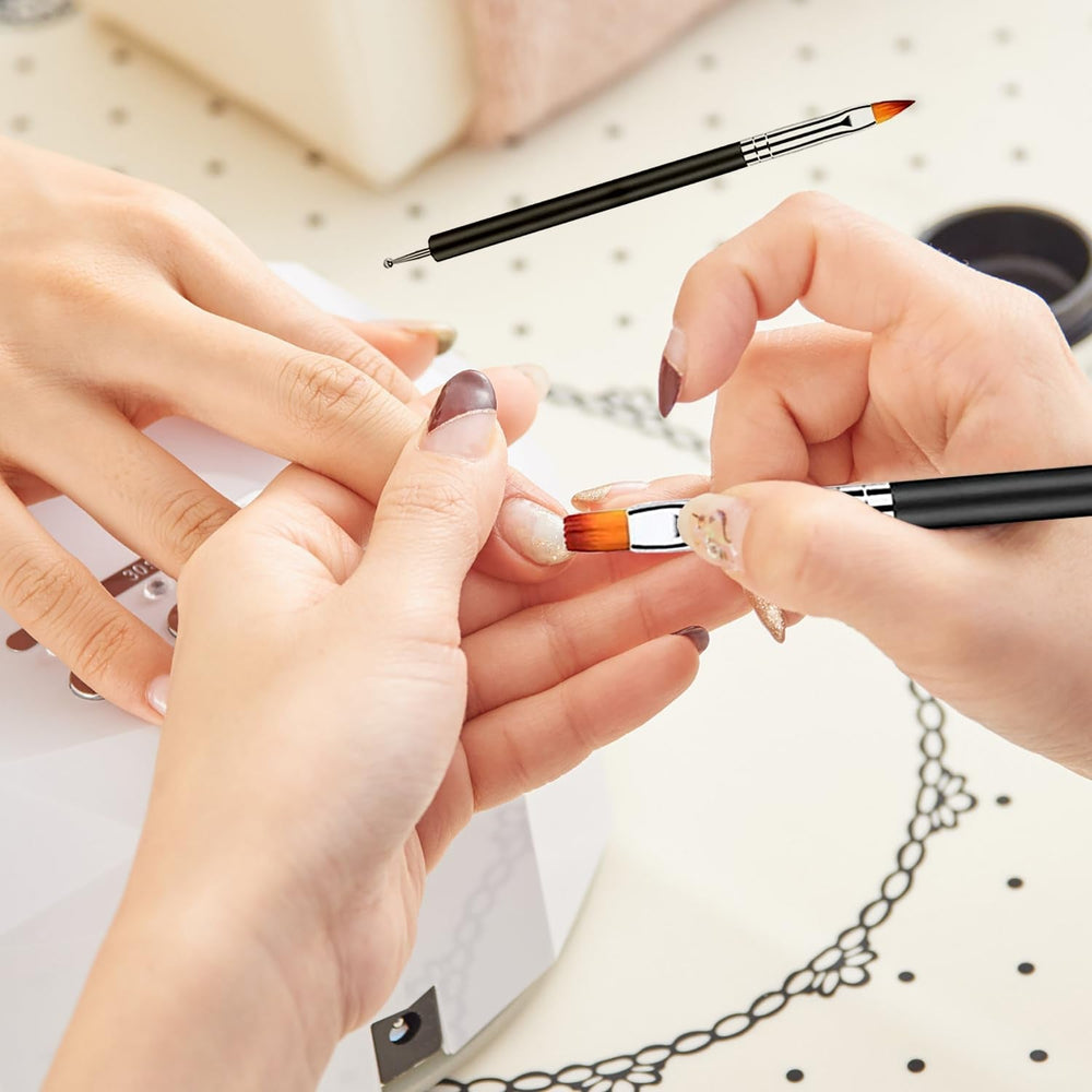 6 pièces Double-Ende Nagel Pinsel, Nageldesign Pinsel, Double-Ende Nail Art Pinsel Kit Professionnel Maniküre Werkzeuge Kit (Noir)