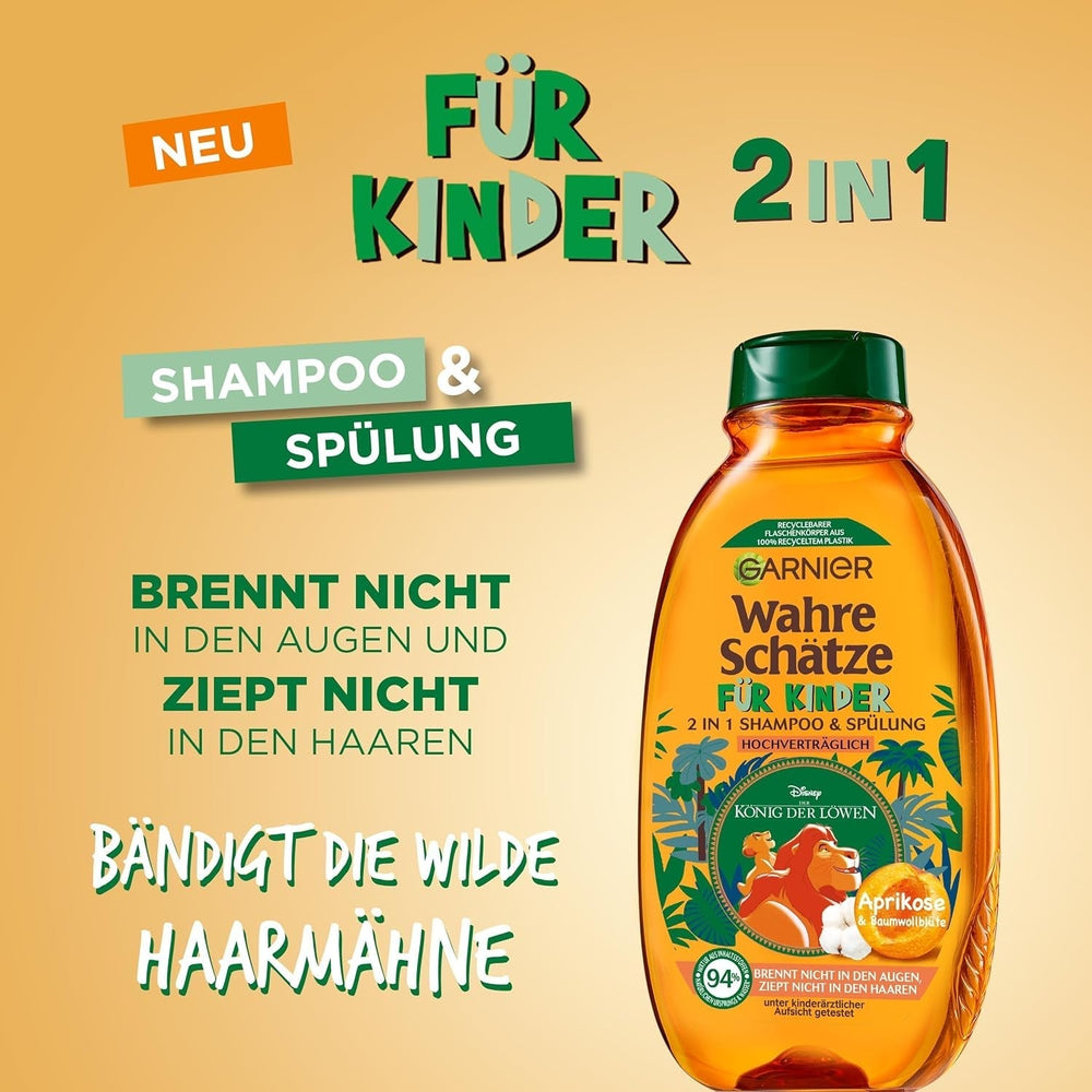 Garnier Shampoing pour enfants, pour cheveux sensibles et faciles à coiffer, aux fleurs d'abricot et de coton Garnier Douche et bain