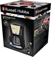 Russell Hobbs Cafetière [minuterie numérique, pomme de douche pour une extraction et un arôme optimaux] Colors+ Creme (1 à 10 tasses, carafe en verre 1,25 L, plaque chauffante, 1100 W) Cafetière à filtre 24033-56