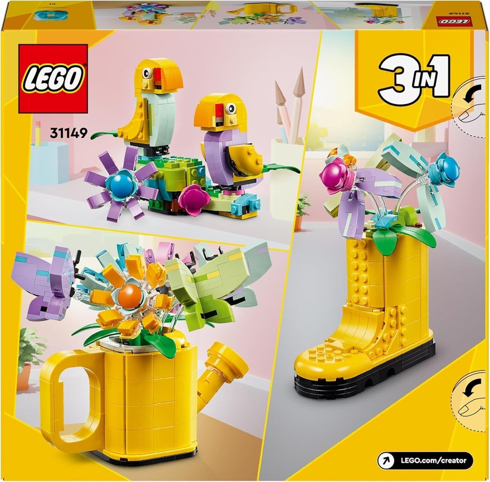 LEGO Creator Ensemble d'arroseurs de fleurs 3 en 1, décoration de chambre d'enfant, construisez un arroseur avec un bouquet de fleurs, des bottes en caoutchouc ou 2 oiseaux jouets, cadeau créatif pour filles et garçons de 8 ans 31149 Ensembles de construction Besuche den LEGO-Store