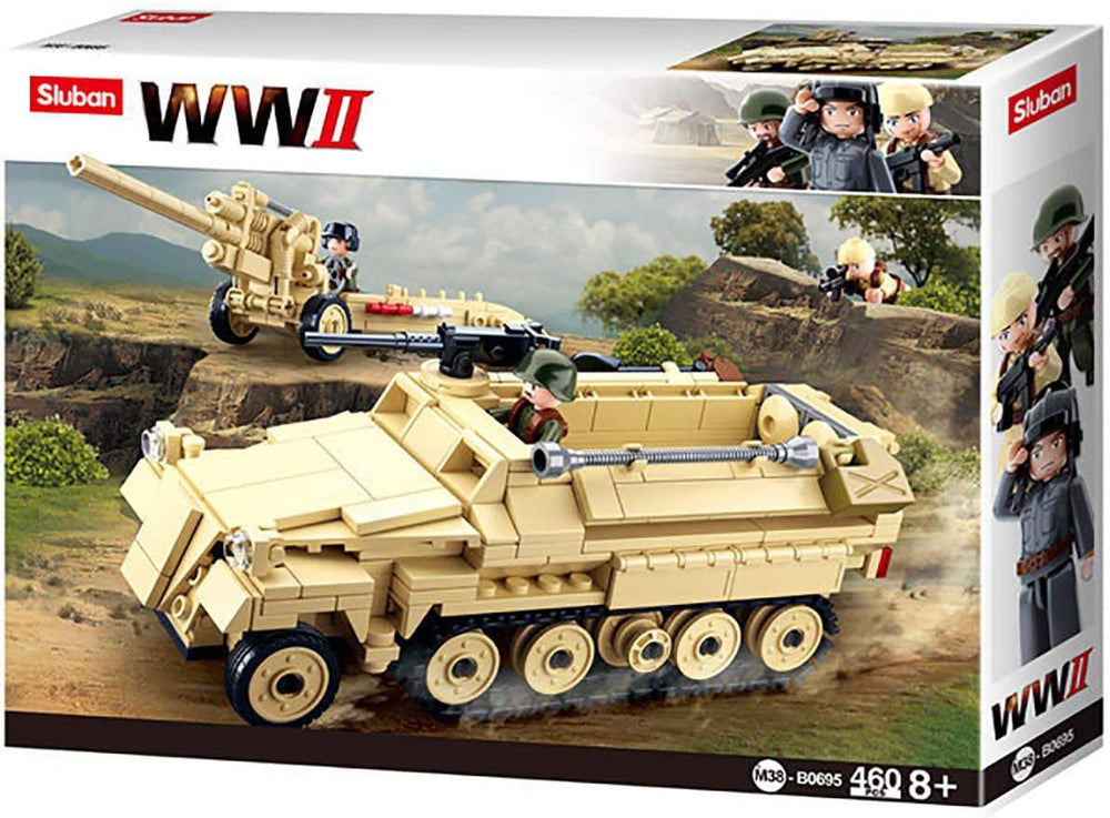 Seconde Guerre mondiale - Deutsches Halbkettenfahrzeug [M38-B0695], Spielset, Klemmbausteine, Soldaten, mit Spielfigur, Army WWII, Für Kinder ab 4 Jahren, Sluban SL95566
