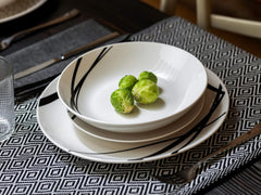 Service de table graphique, 18 pièces pour 6 personnes, porcelaine, blanc