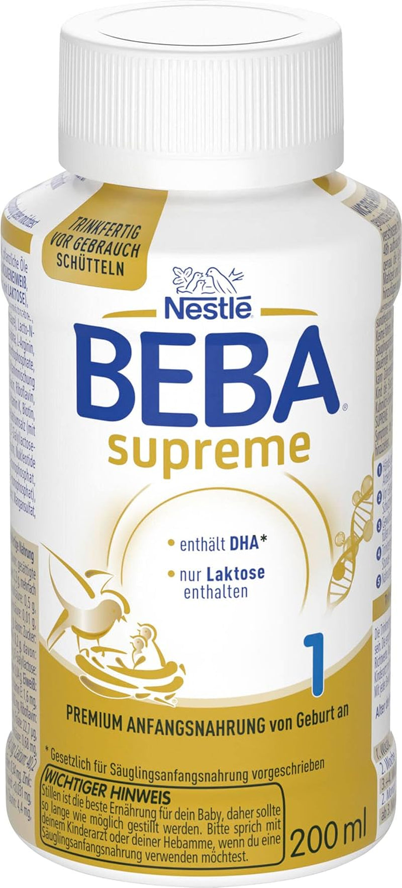 BEBA Nestlé BEBA SUPREME 1 Préparation pour nourrissons : Biberons prêts à boire avec Oméga 3, 1 paquet (1 x 200 ml)