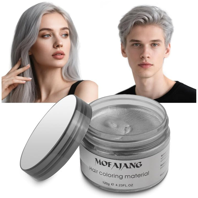 Coloration capillaire temporaire, 4,23 onces de cire colorée pour hommes et femmes, pommade de couleur naturelle lavable, teinture capillaire instantanée pour fête, cosplay, Halloween (rouge) Naty Shop Coloration capillaire gris 120G (1 paquet)