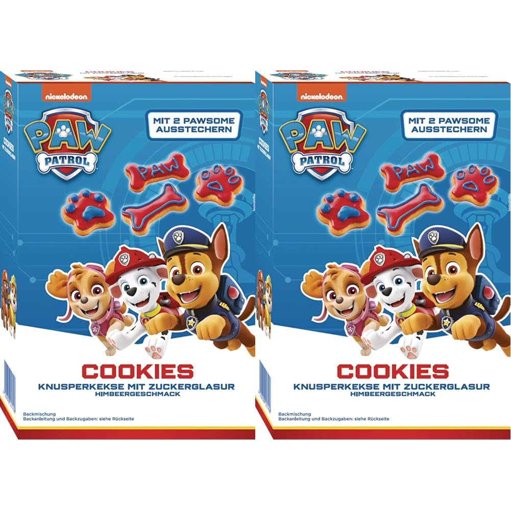 RUF X PAW Patrol Muffin Backmischung mit Erdbeer-Geschmack, pour 12 Paw Patrol Muffins, Inkl.16 Oblaten-Auflegern et Pawsome Muffin-Förmchen, 1 X 394G Naty Shop 475 G (2Er Pack) Cookies