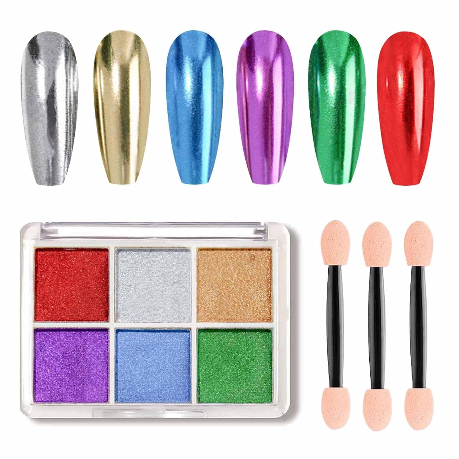 GZMAYUEN Chrome Pulver pour ongles 6 couleurs miroir Chrome poudre à ongles Pigment poudre Nail Art