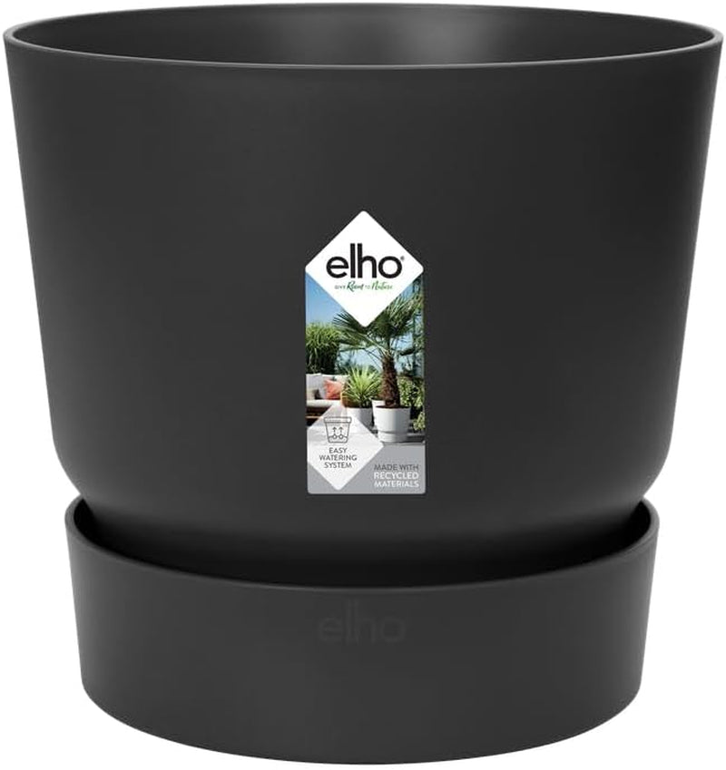 elho Greenville Round 16 - Ghiveci pentru flori pentru interior și exterior - Ghiveci cu auto-udare - 100% plastic reciclat - Ø 16,0 x H 15,3 cm - Verde/Verde frunză