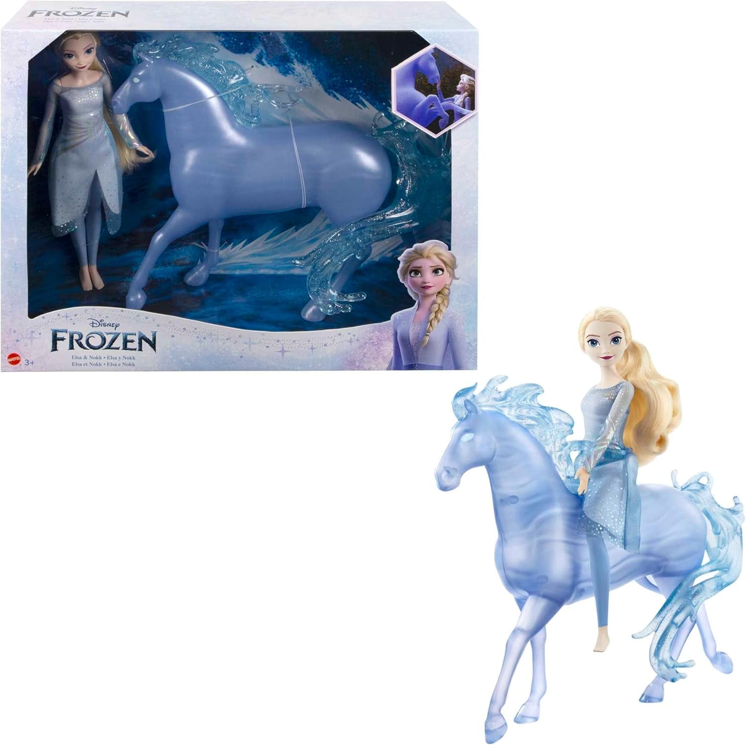 Mattel DISNEY La Reine des Neiges Elsa et Nokk - Poupée articulée Elsa, figurine d'eau majestueuse Nokk, inspirée du deuxième film, pour les enfants de 3 ans et plus, HLW58
