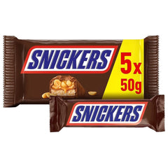 Barre de chocolat Snickers, cacahuètes et caramel, paquet de 5 barres | Snack-foot | (1x5x50g)