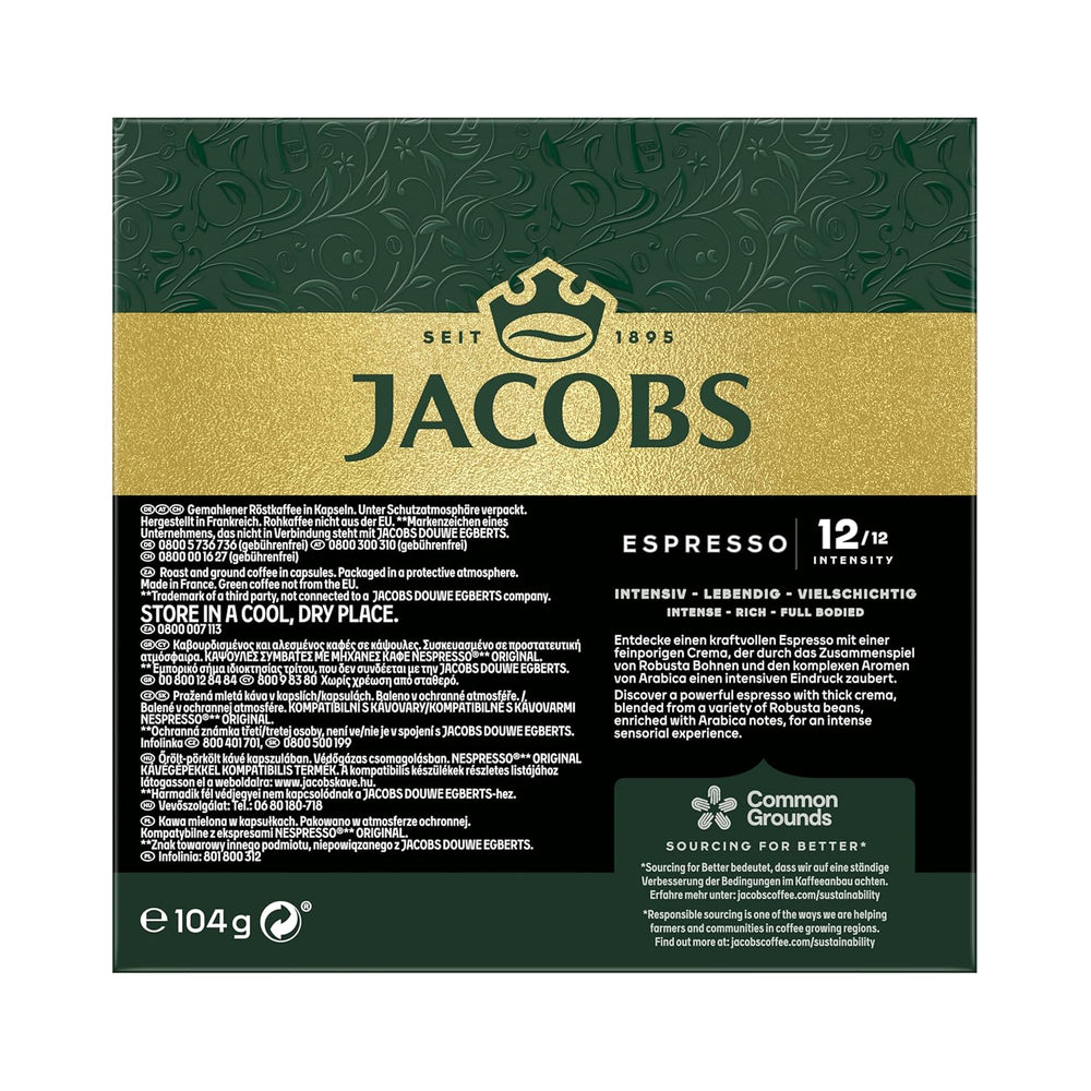 Jacobs Café expresso Ristretto, Intensité 12/12, 10 x 20 cafés, Café café compatible Nespresso*, 200 cafés