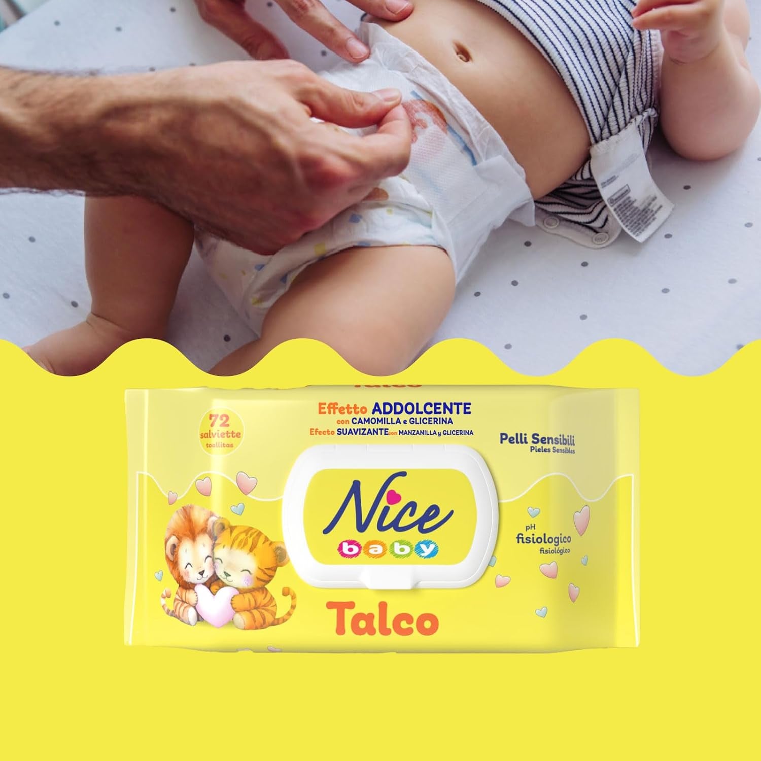NICE Baby Lingettes Humides 72pcs Avec Couvercle Parfum Talc Matériaux Naturels Nettoyage Doux Bébé 1pc