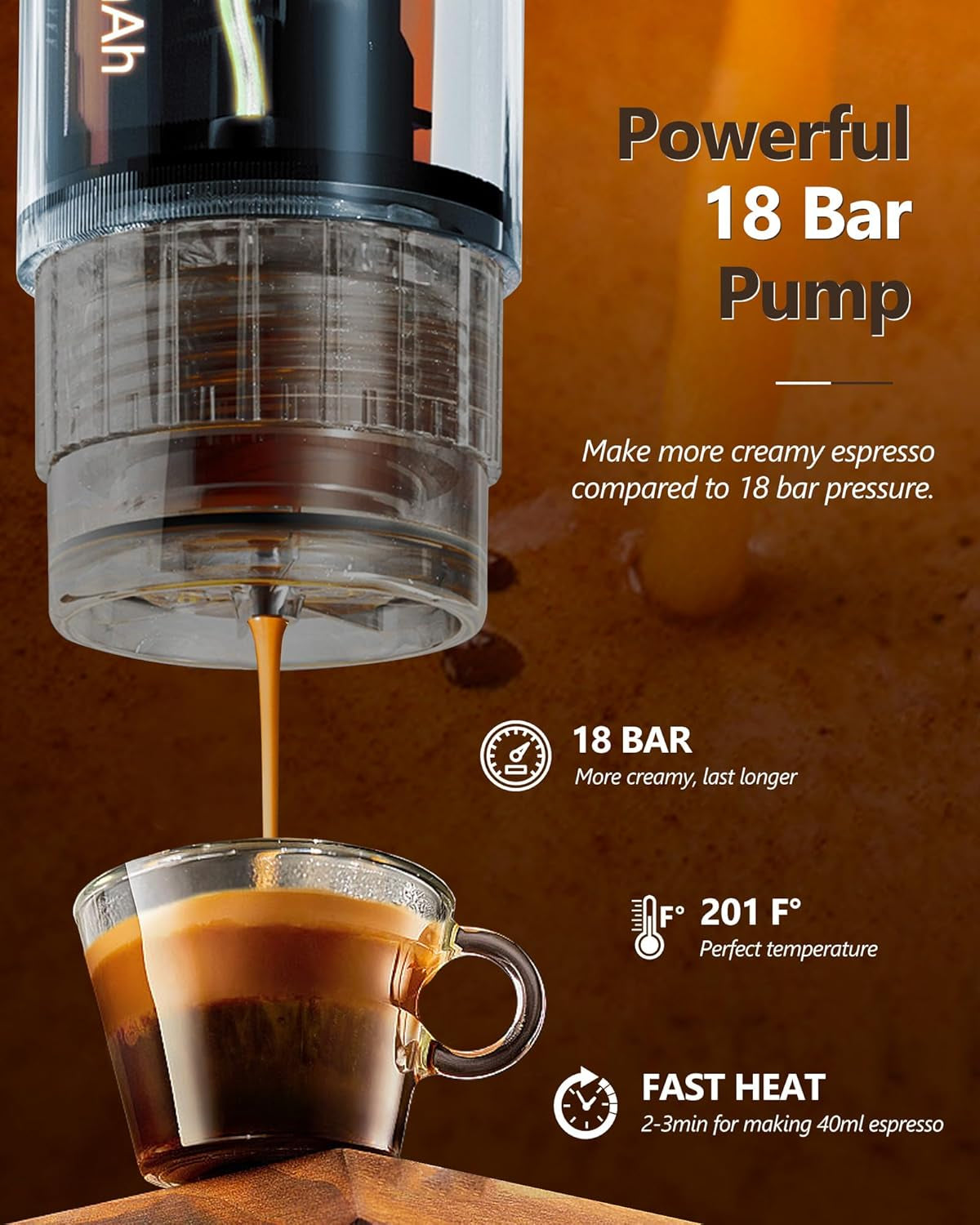Machine à expresso de voiture CONQUECO 12 V : machine à expresso portable avec batterie pour le camping et les voyages – Chauffage rapide en 2,5 minutes – 8 tasses à expresso en une seule charge