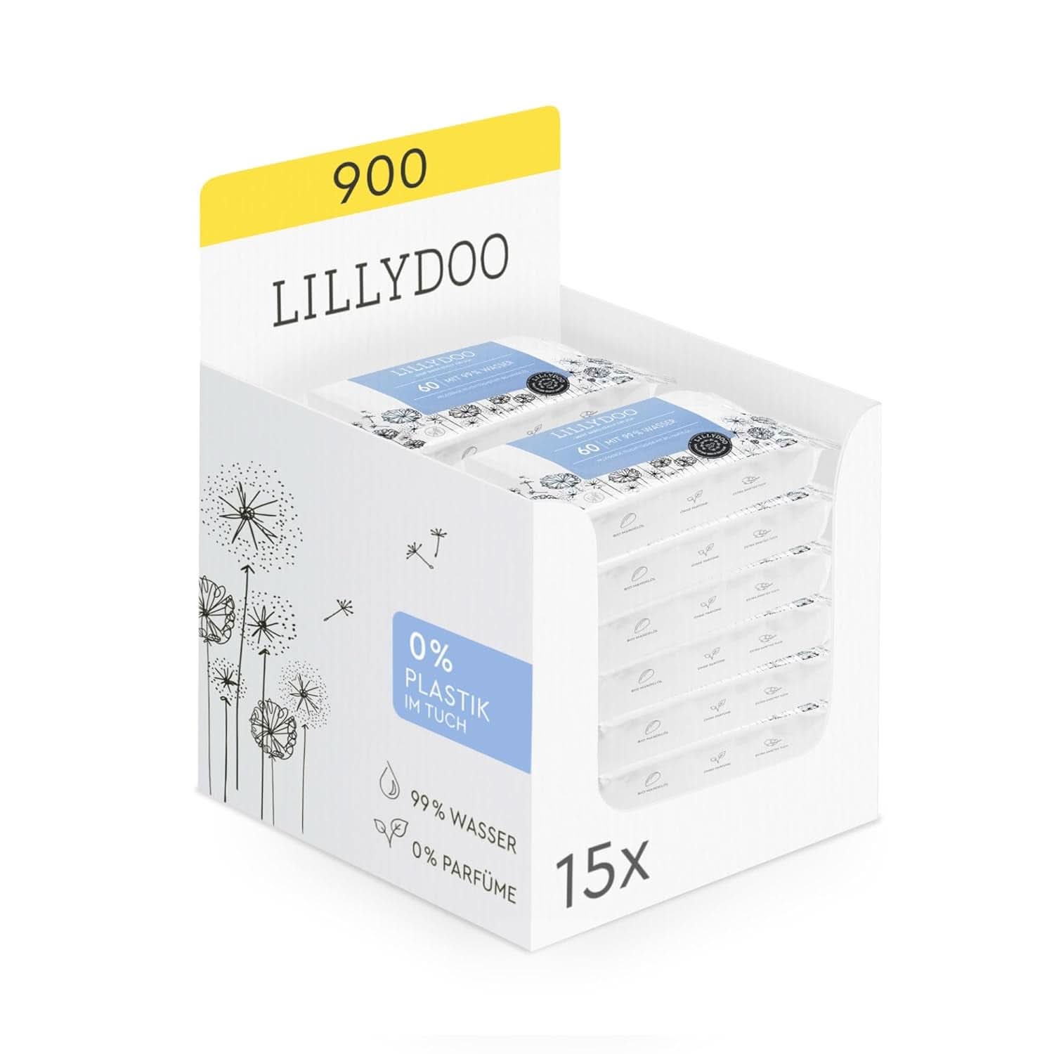 LILLYDOO Baby Feuchttücher Mit 99% Wasser, 10 X 15 Stück (150 Feuchttücher), 100% Plastikfreies Touch, Ohne Parfüme & Mild Wie Watte Und Wasser (FSC Mix) Lingettes humides pour bébé Naty Shop 60 Stück (15Er Pack)