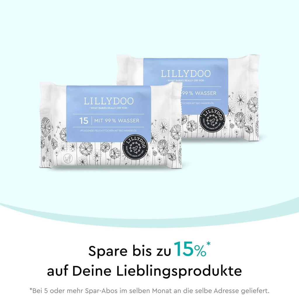 LILLYDOO Baby Feuchttücher Mit 99% Wasser, 10 X 15 Stück (150 Feuchttücher), 100% Plastikfreies Tuch, Ohne Parfüme & Mild Wie Watte Und Wasser (FSC Mix) Servetele Umede Bebelusi Naty Shop