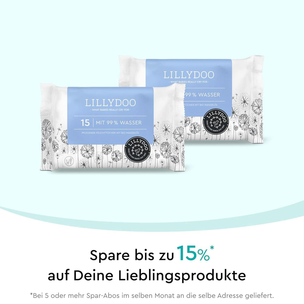 LILLYDOO Baby Feuchttücher Mit 99% Wasser, 10 X 15 Stück (150 Feuchttücher), 100% Plastikfreies Tuch, Ohne Parfüme & Mild Wie Watte Und Wasser (FSC Mix) Lingettes humides pour bébé Naty Shop
