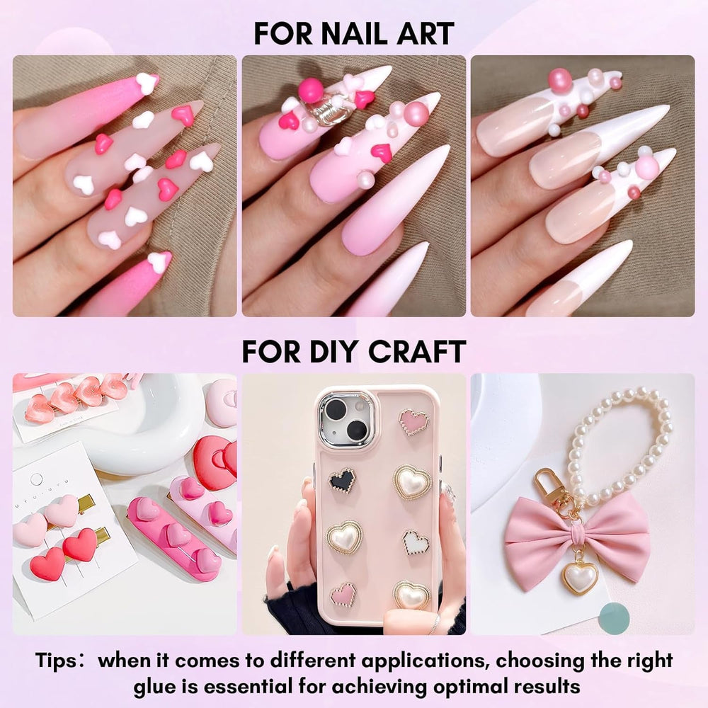 Makartt Gel adhésif pour strass – 15 ml de colle UV pour ongles avec breloques roses en forme de cœur, bijoux et accessoires de design d'ongles pour manucure à domicile, cadeau de Saint-Valentin