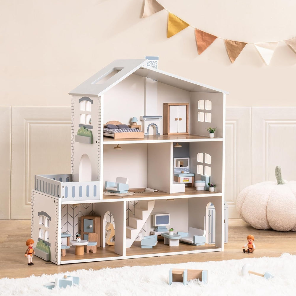 Maison de poupée en bois avec lumières, 3 étages, meubles et escaliers inclus, jouet pour maisons de poupées à partir de 3 ans Naty Shop