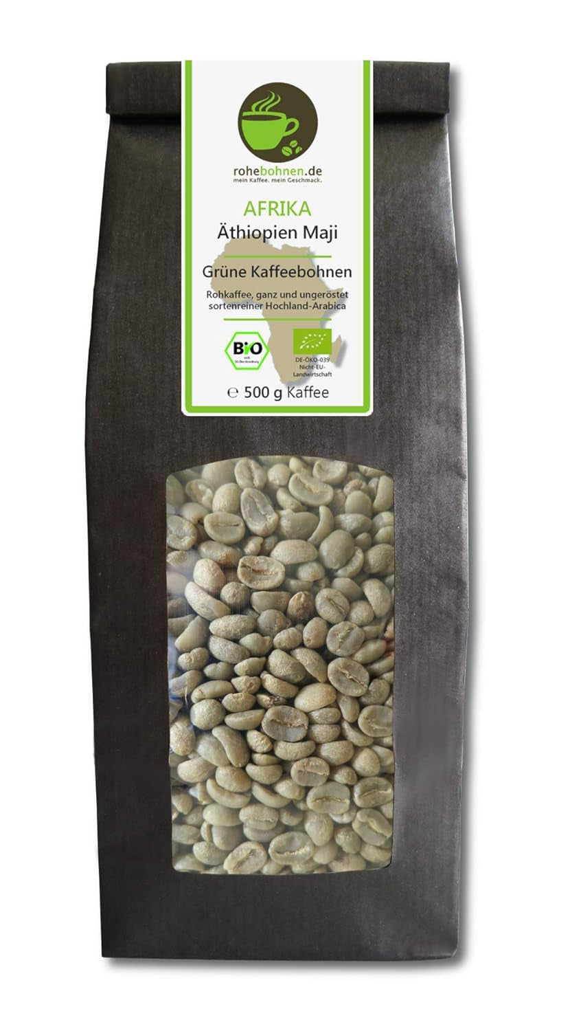 Café Arabica cru biologique éthiopien Maji 500 g (grains de café vert 500 g) - Certifié GMP