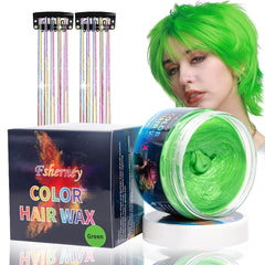 Teinture capillaire verte temporaire - Cire de coloration capillaire, tonalité de cheveux pour hommes et femmes, pommade capillaire naturelle, cire de teinture capillaire à pince de couleur pour la couleur des cheveux Crazy Party (4,23 oz, vert) Naty Shop Teinture capillaire verte 1G (1 paquet)