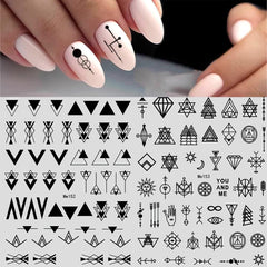12 Blatt Nagelsticker Geometrisch Nagelaufkleber Selbstklebend Schwarz-Weißes Mysteriöses Dreieck Nail Art Sticker Dekoration Nageldesign Zubehör