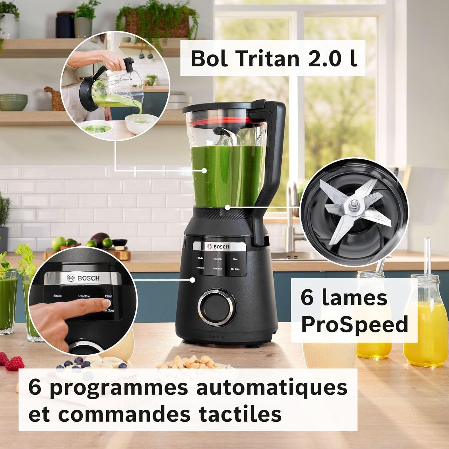 Batteur sur socle Vitapower, Série 6, 1 800 W, 6 programmes, Prospeed Klingen, Tritan™-Krug, Schwarz, MMB6652B Cuisine Naty Shop