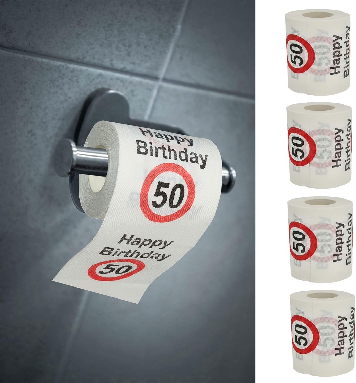 Lot de 4 papiers toilette "Joyeux 40ème anniversaire" │40ème anniversaire 24 mètres 2 tissus 180Gr/Qm │ Papier toilette papier toilette motif (4 X papier toilette 40)