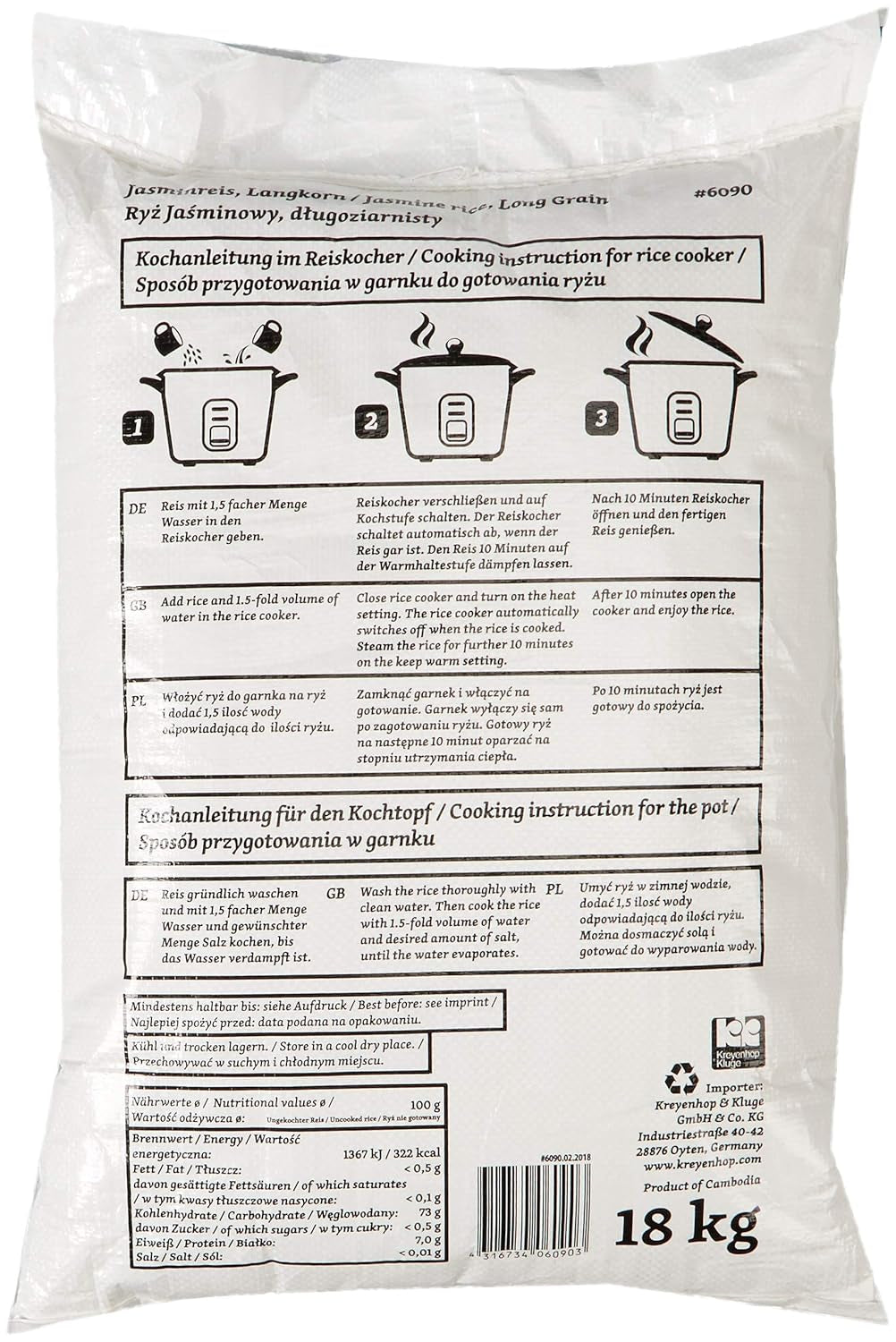 Riz parfumé RICEFIELD, grain long, 1 paquet (1 x 18 kg)