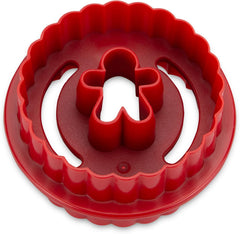 Städter Linzer Moule à biscuits bonhomme en pain d'épices, ondulé, double face, plastique ABS, rouge, diamètre: 5,5 cm, hauteur: 3 cm, 954145