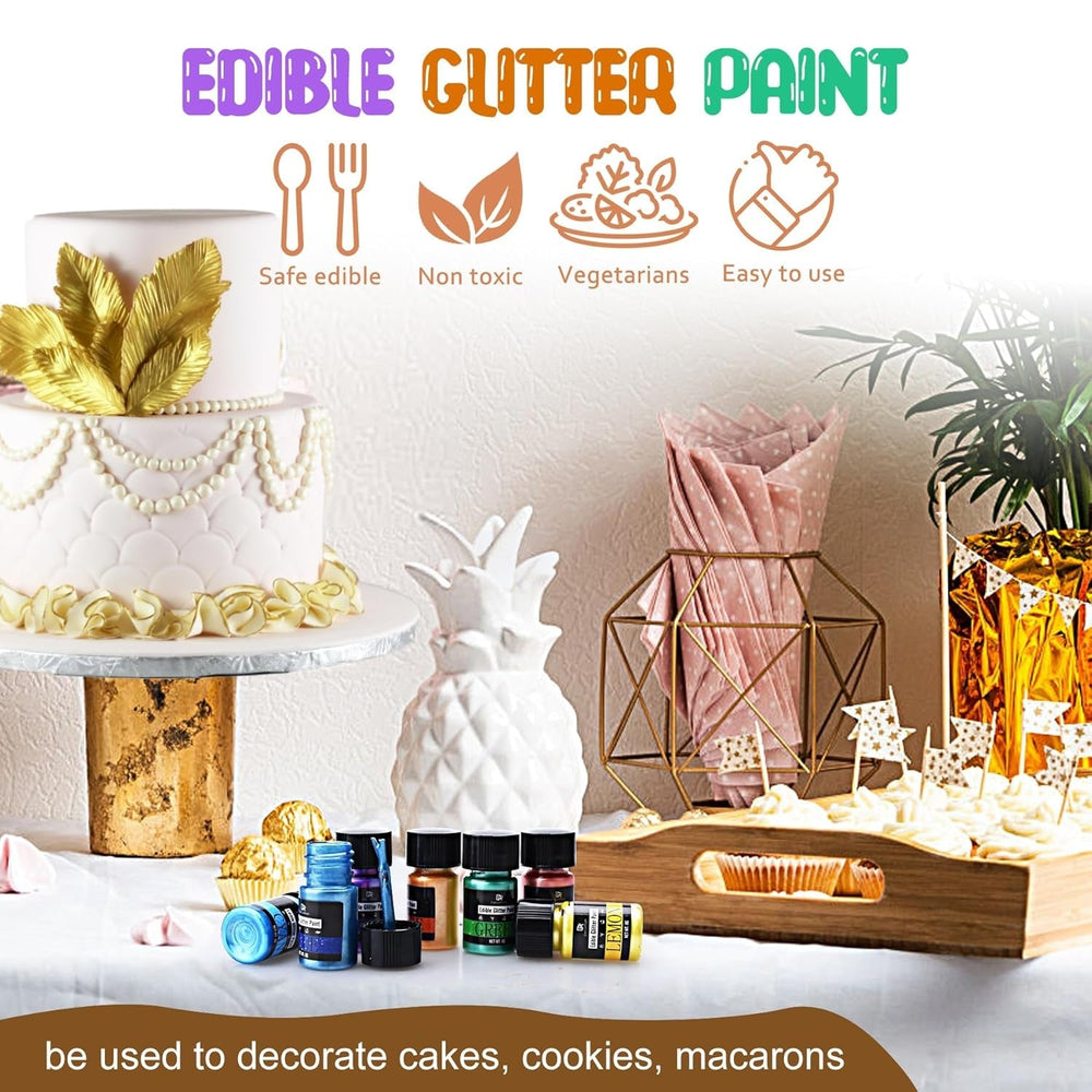 Paillettes liquides comestibles - 7 couleurs de paillettes comestibles arc-en-ciel pour la décoration de gâteaux, boissons, pâtisserie, muffins - Poudre de paillettes comestibles liquides comestibles pour cocktails, fondants, gâteaux